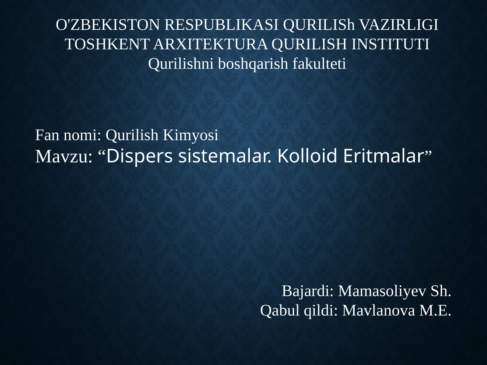 "Dispers sistemalar.Kolloid Eritmalar"