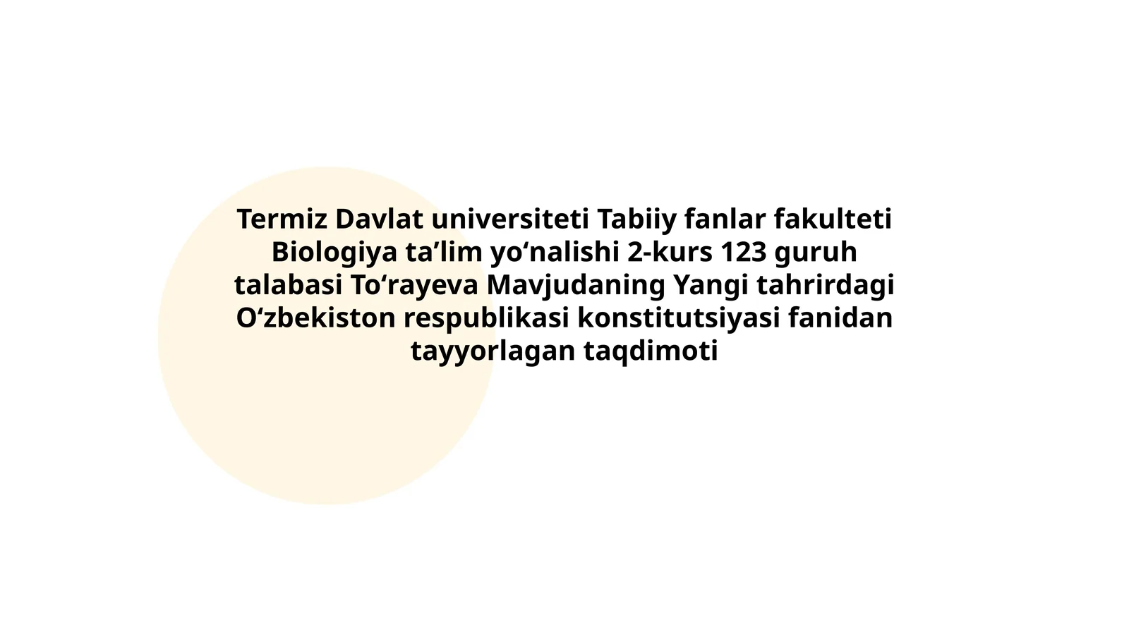 O'zbekiston respublikasi konstitutsiyasi fanidan tayyorlagan taqdimoti