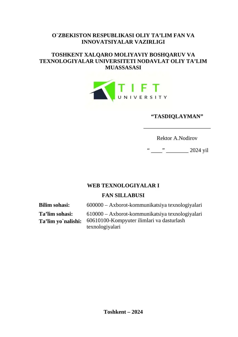 WEB TEXNOLOGIYALAR I