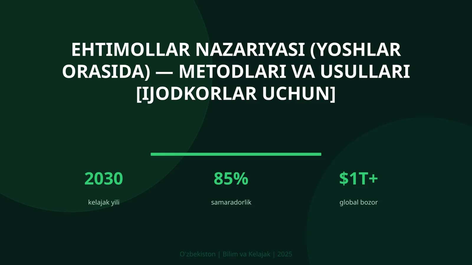 Ehtimollar nazariyasi (yoshlar orasida) — metodlari va usullari [ijodkorlar uchun]