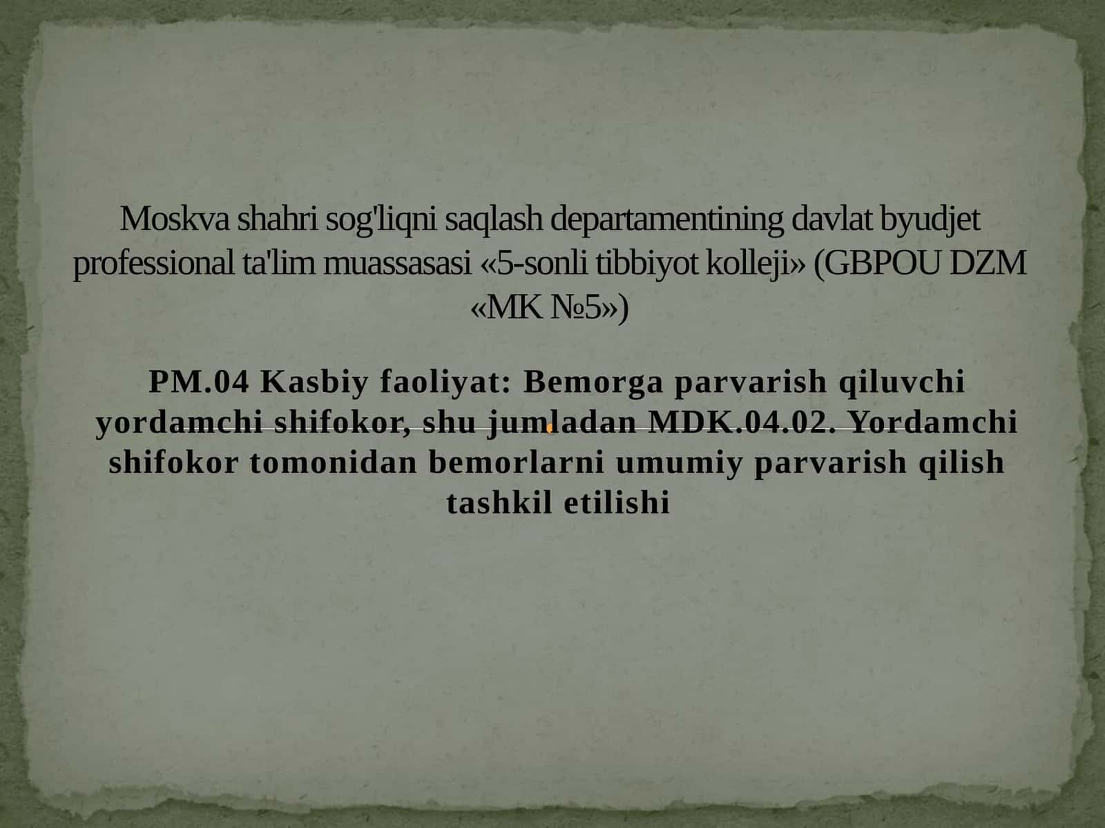 Bemorlarda yotoq yaralari (prolejen) profilaktikasi