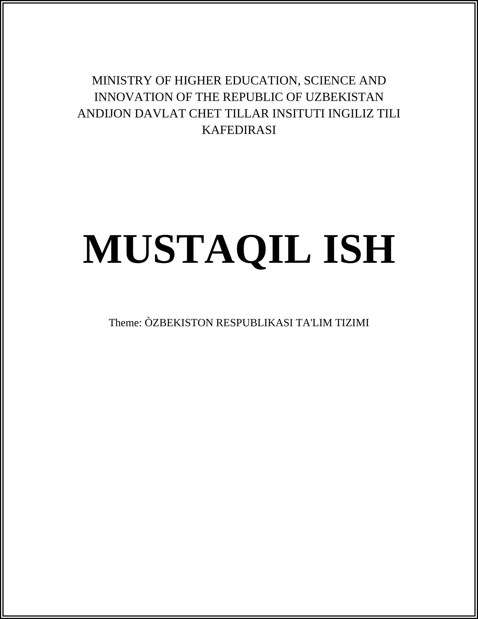 O'ZBEKISTON RESPUBLIKASI TA'LIM TIZIMI