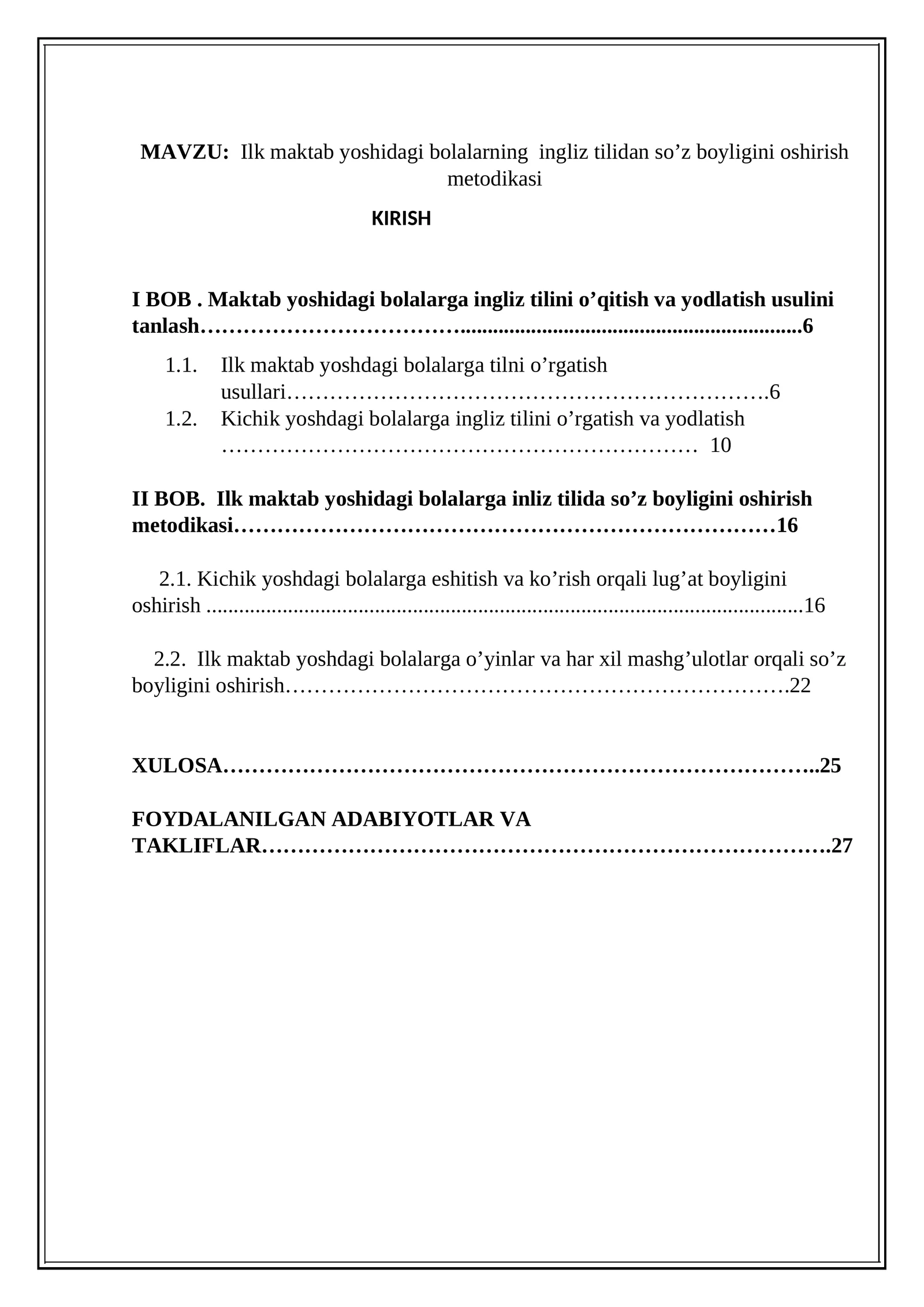 Ilk maktab yoshidagi bolalarning ingliz tilidan so’z boyligini oshirish metodikasi
