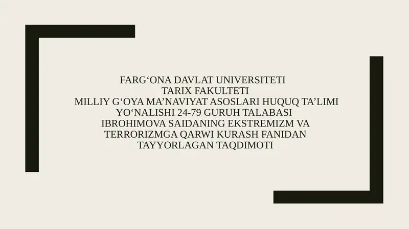 Dinni qo'biostidagi terrorizm tushunchasi va mohiyati