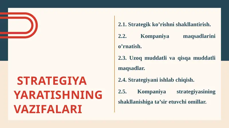 Strategiya Yaratishning Vazifalari