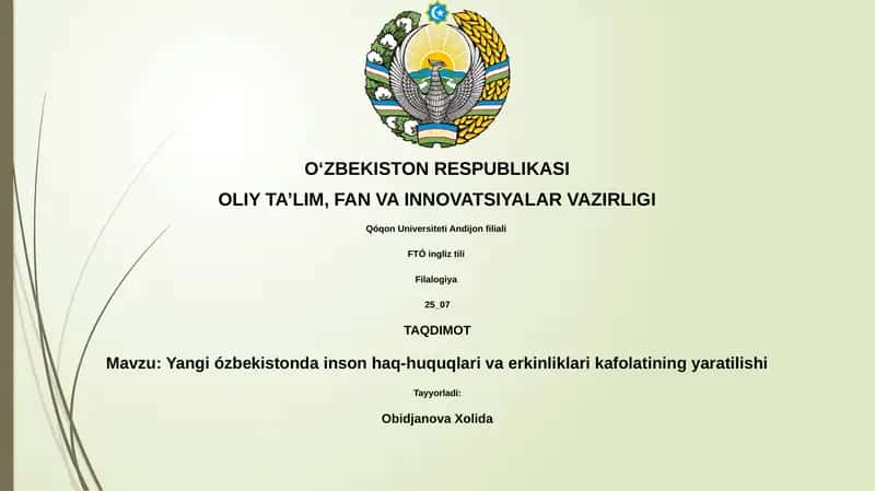 Yangi ózbekistonda inson haq-huquqlari va erkinliklari kafolatining yaratilishi