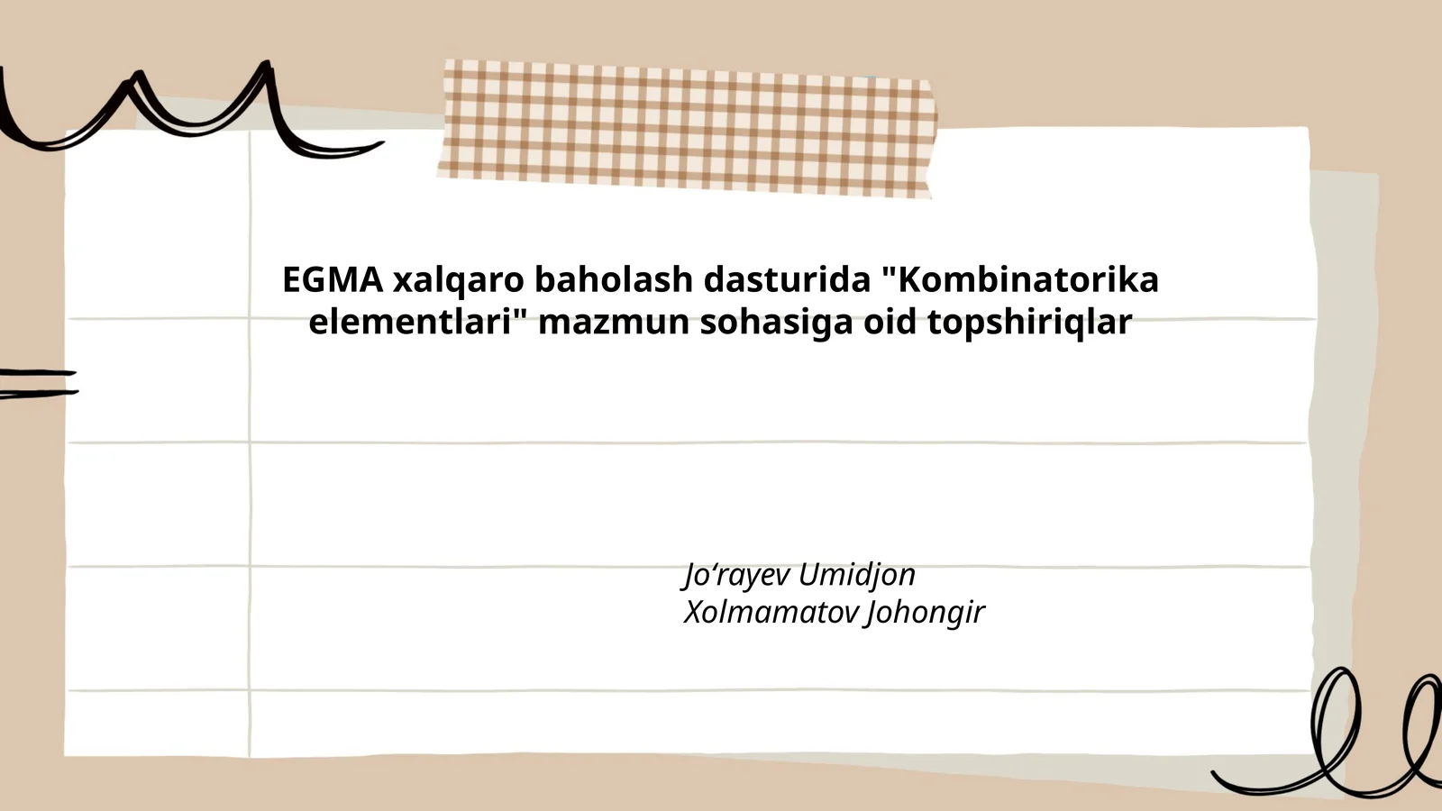 EGMA xalqaro baholash dasturida "Kombinatorika elementlari" mazmun sohasiga oid topshiriqlar
