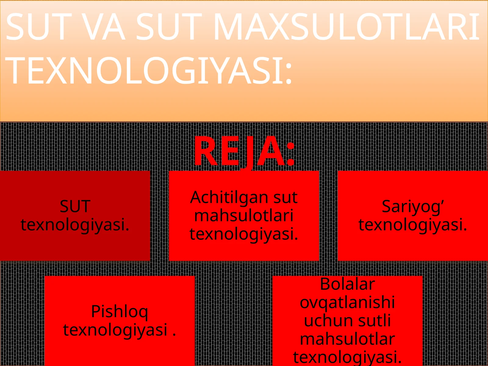 SUT VA SUT MAXSULOTLARI TEXNOLOGIYASI