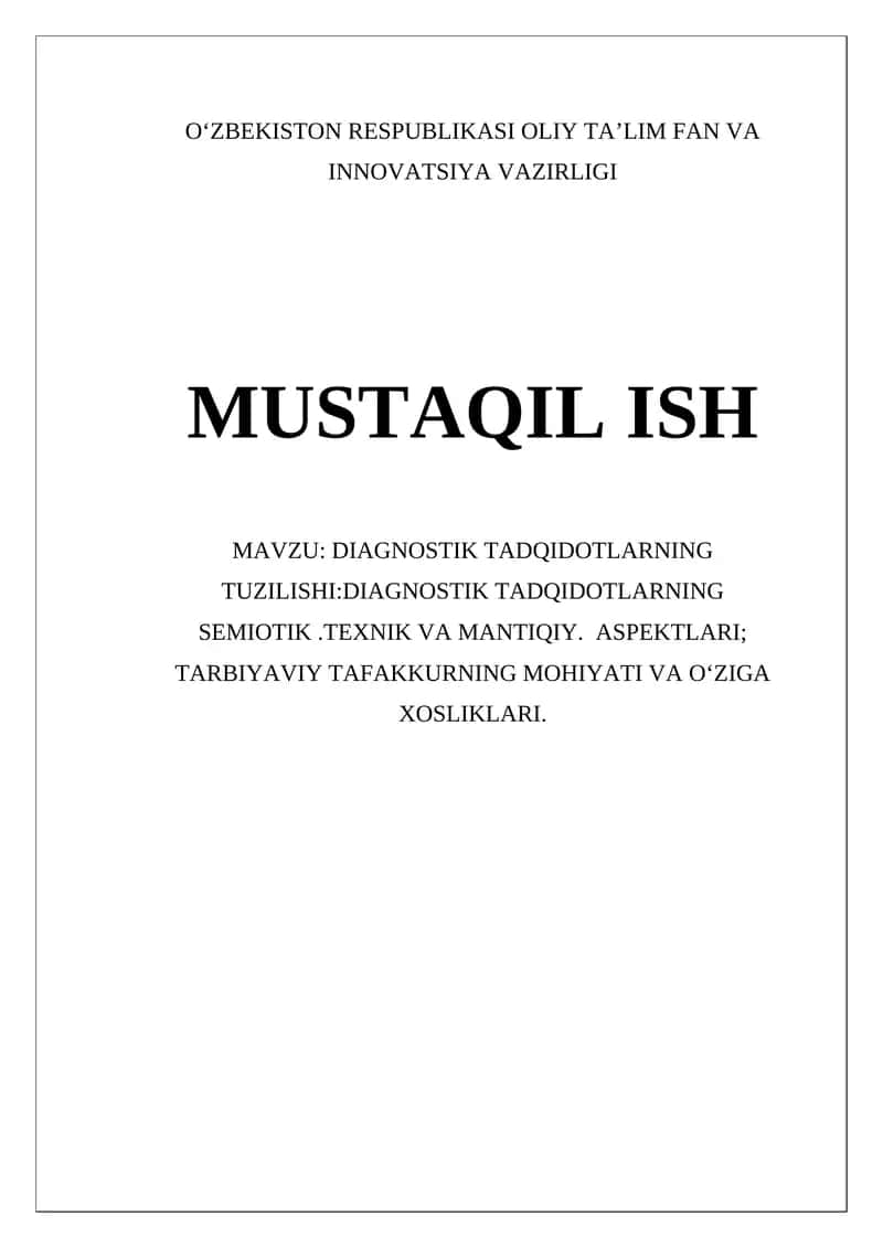 DIAGNOSTIK TADQIDOTLARNING TUZILISHI