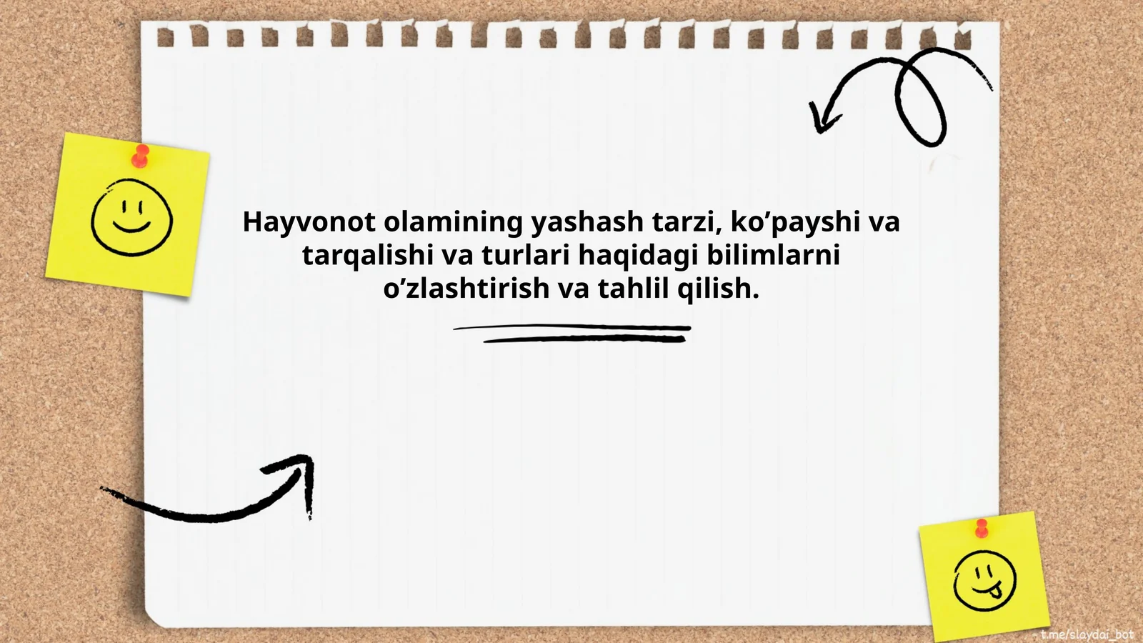 Hayvonot olamining yashash tarzi, koʼpayshi va tarqalishi va turlari haqidagi bilimlarni oʼzlashtirish va tahlil qilish
