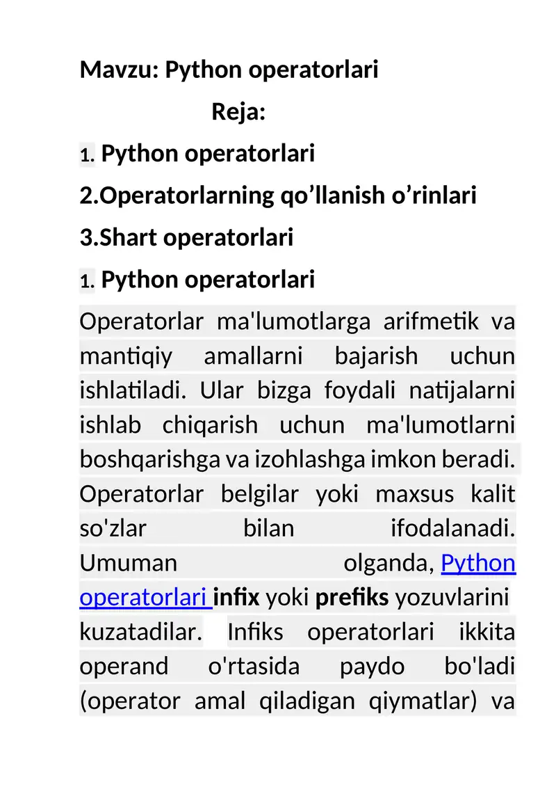 Python operatorlari