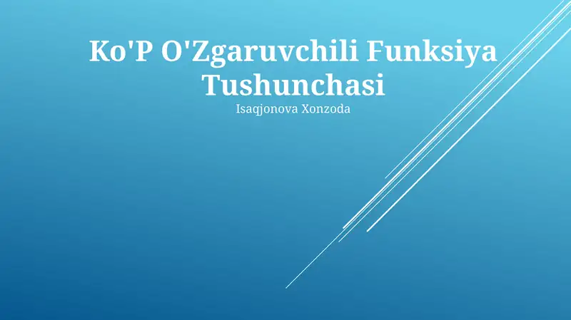 Ko'P O'Zgaruvchili Funksiya Tushunchasi