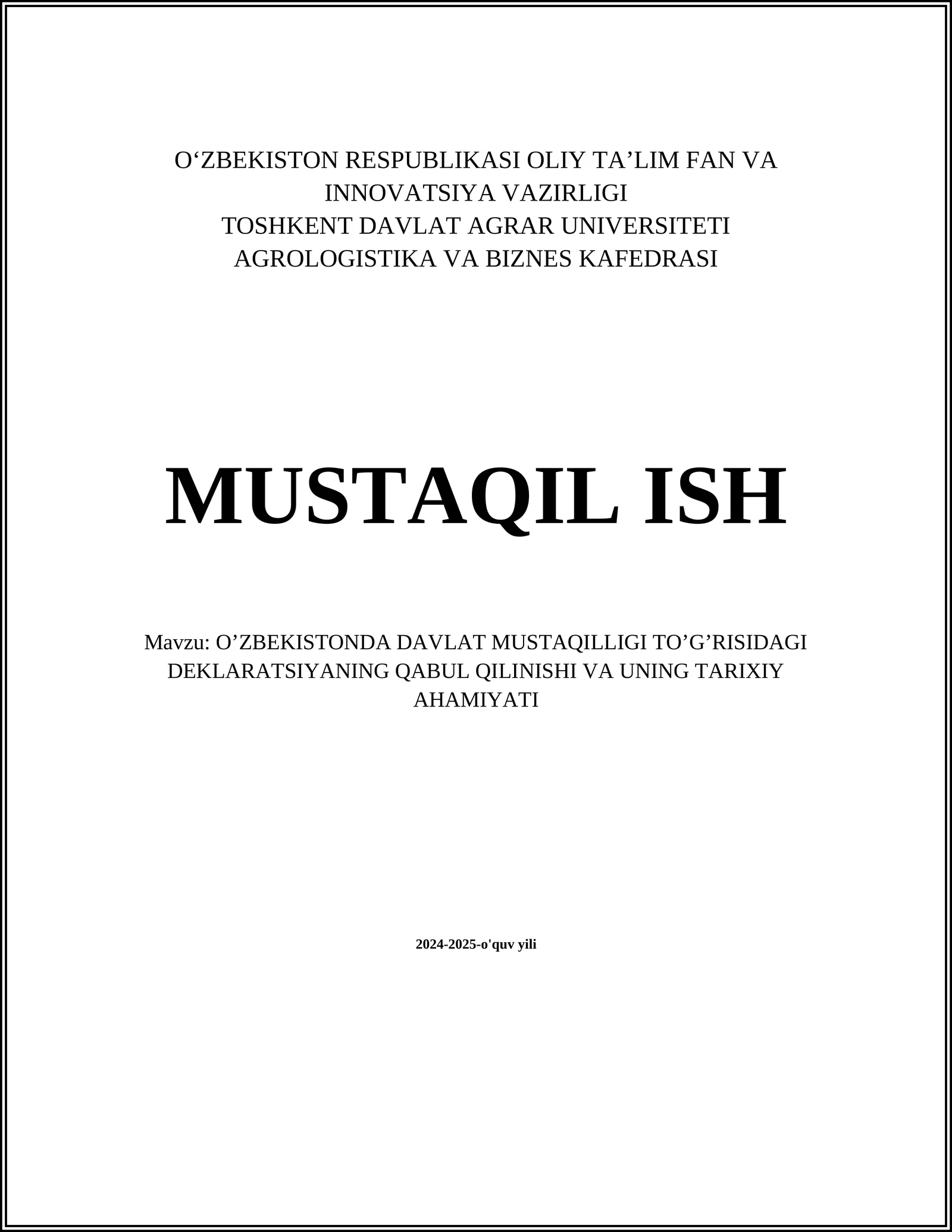 O‘zbekiston Respublikasi Davlat Mustaqilligi Deklaratsiyasi