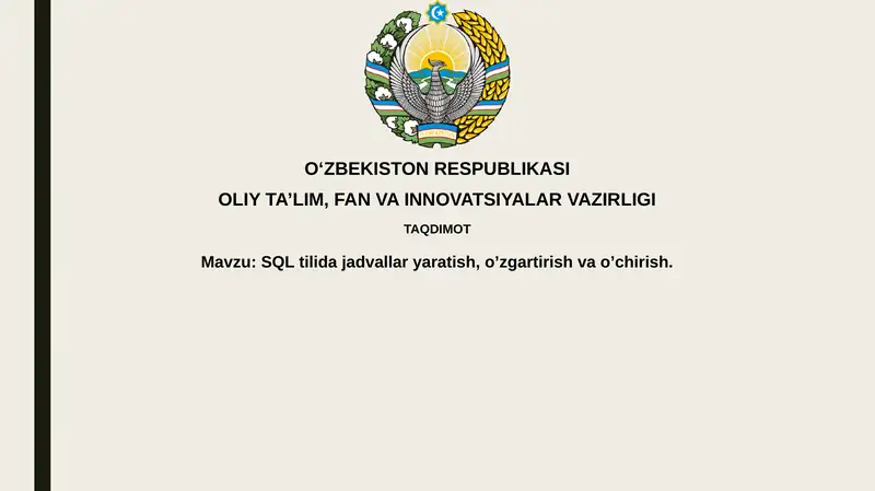 SQLtilidajadvallaryaratish,o’zgartirishvao’chirish