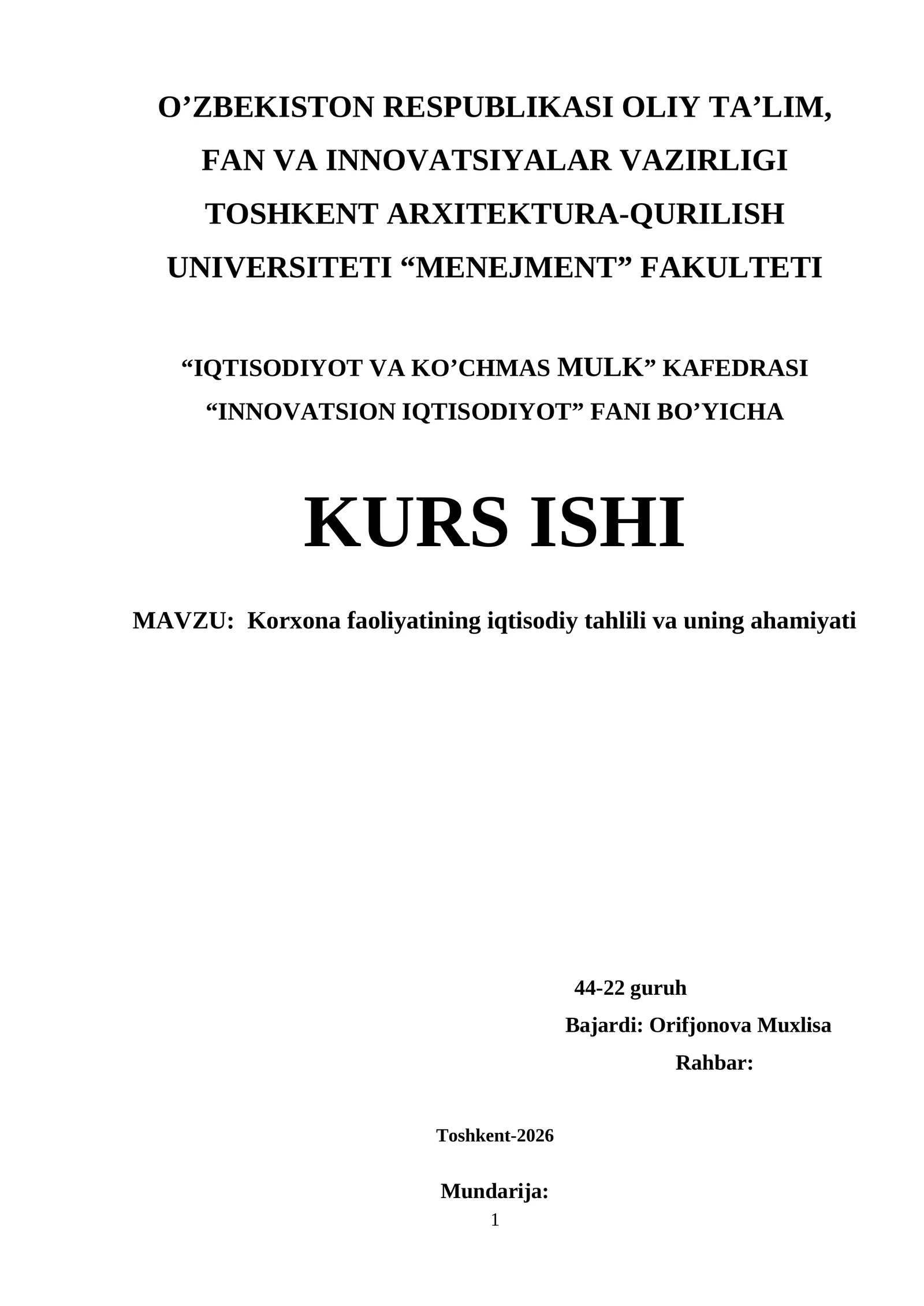 Korxona faoliyatining iqtisodiy tahlili va uning ahamiyati