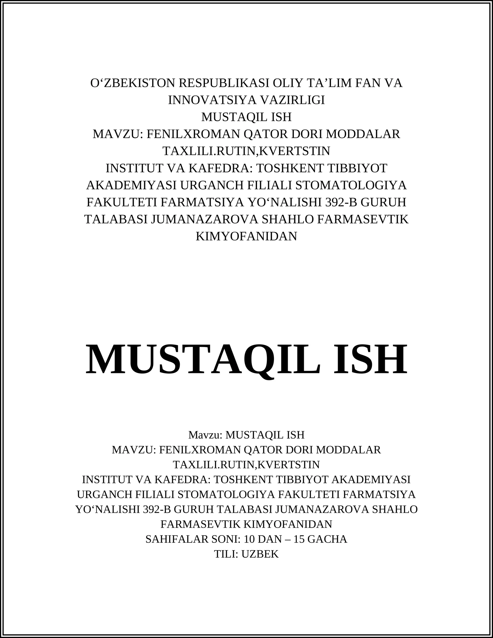 FENILXROMAN QATOR DORI MODDALAR TAXLILI