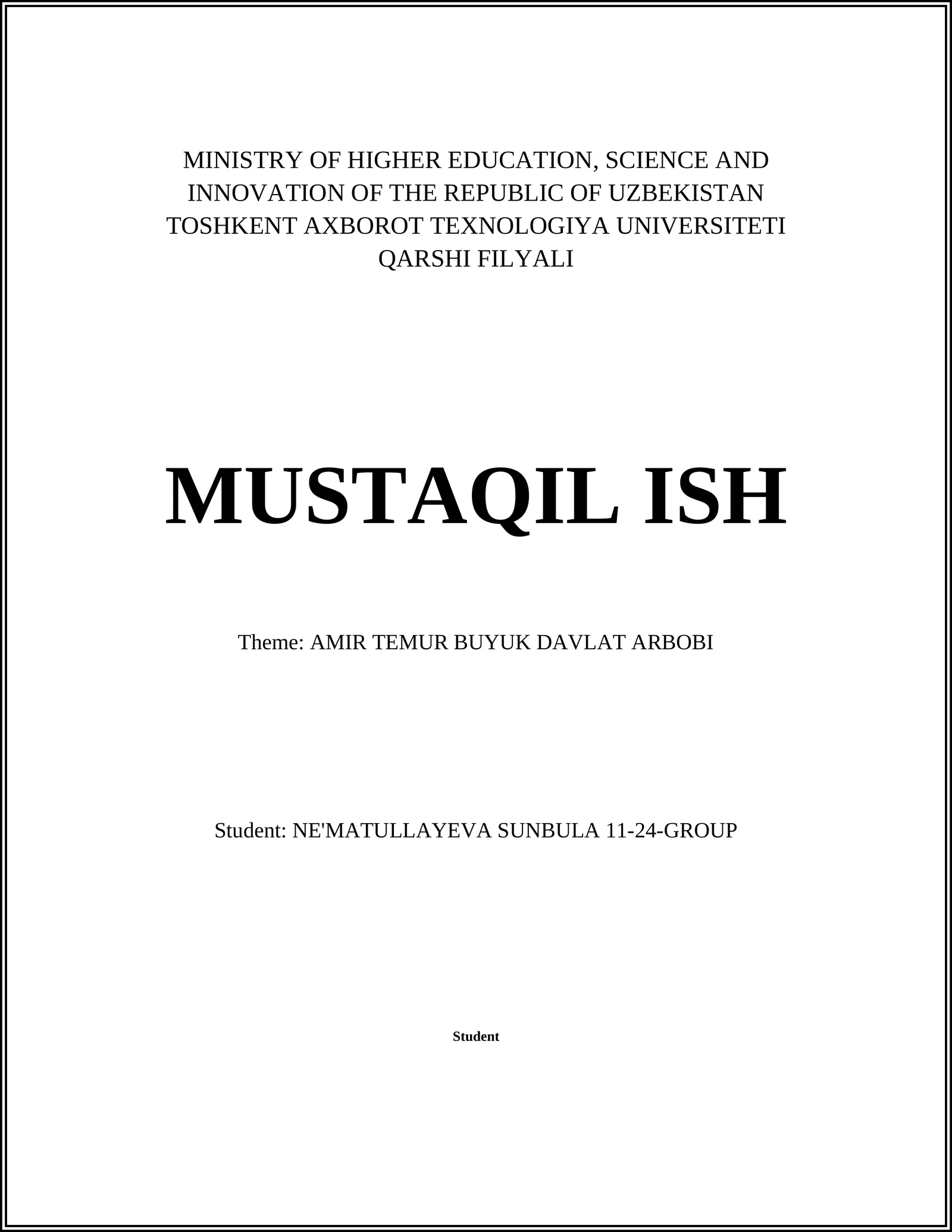 AMIR TEMUR BUYUK DAVLAT ARBOBI