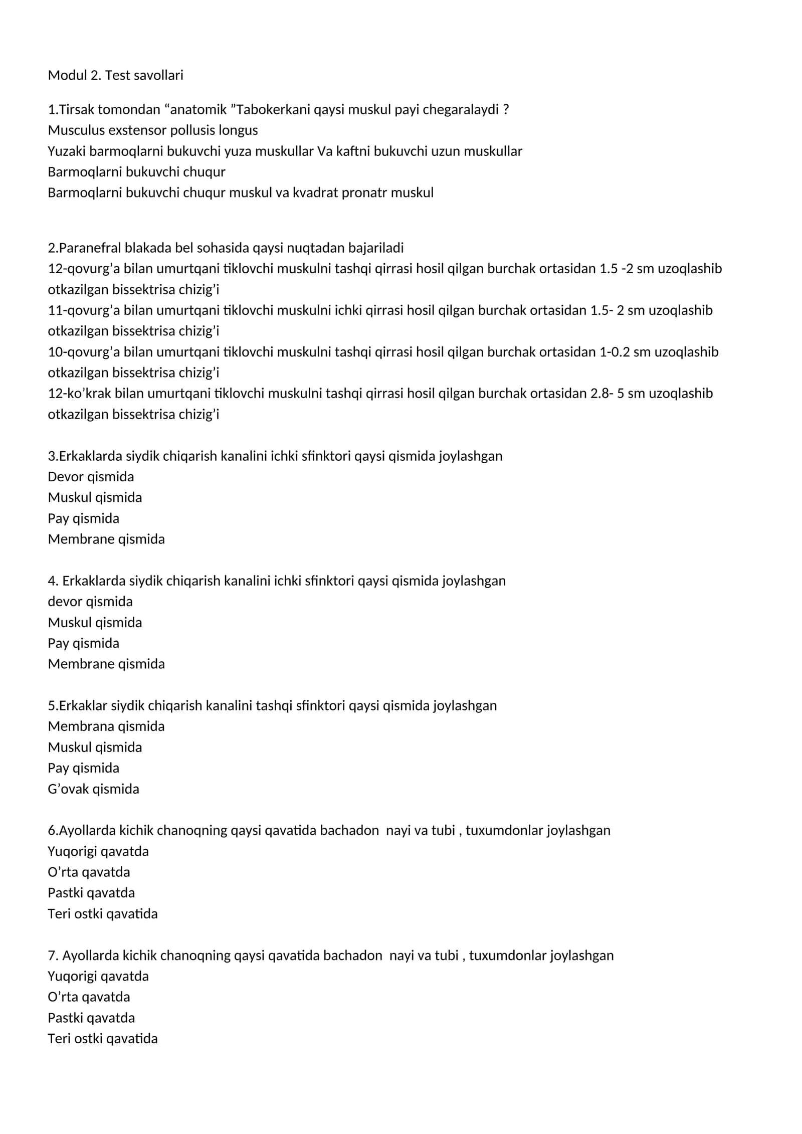 Modul 2. Test savollari