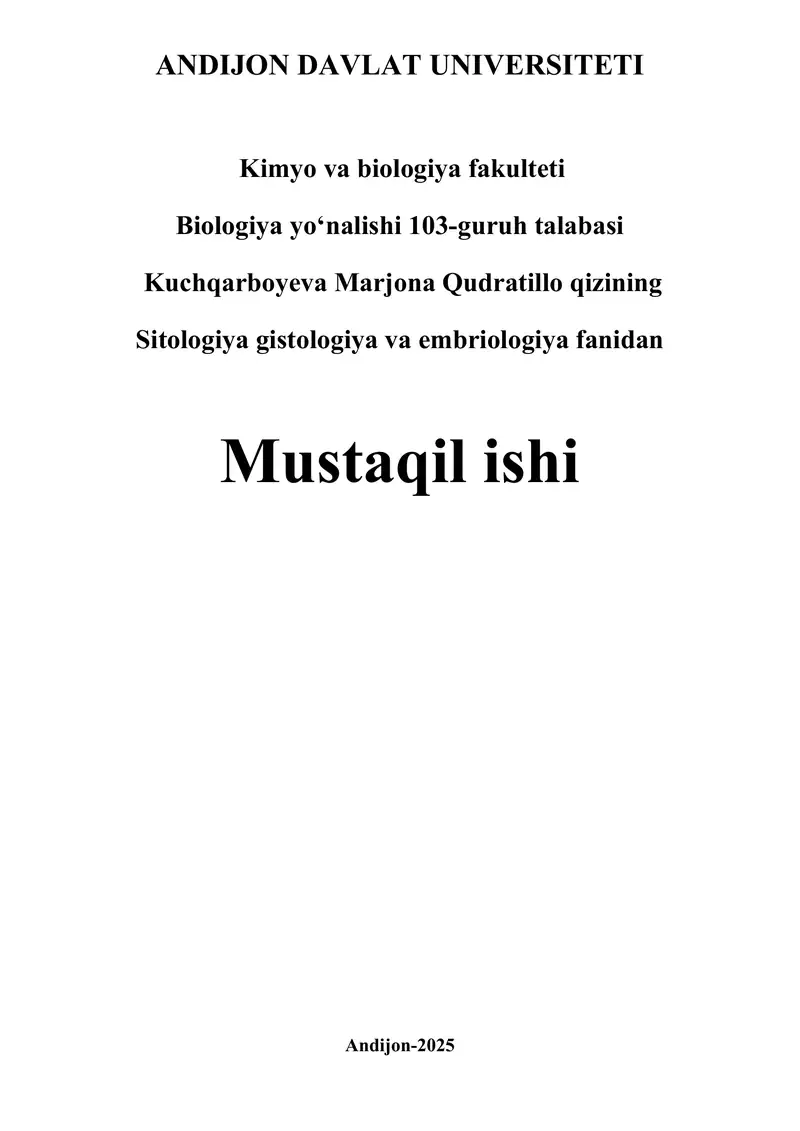 Biologiya Yo'nalishi 103-guruh Talabasi