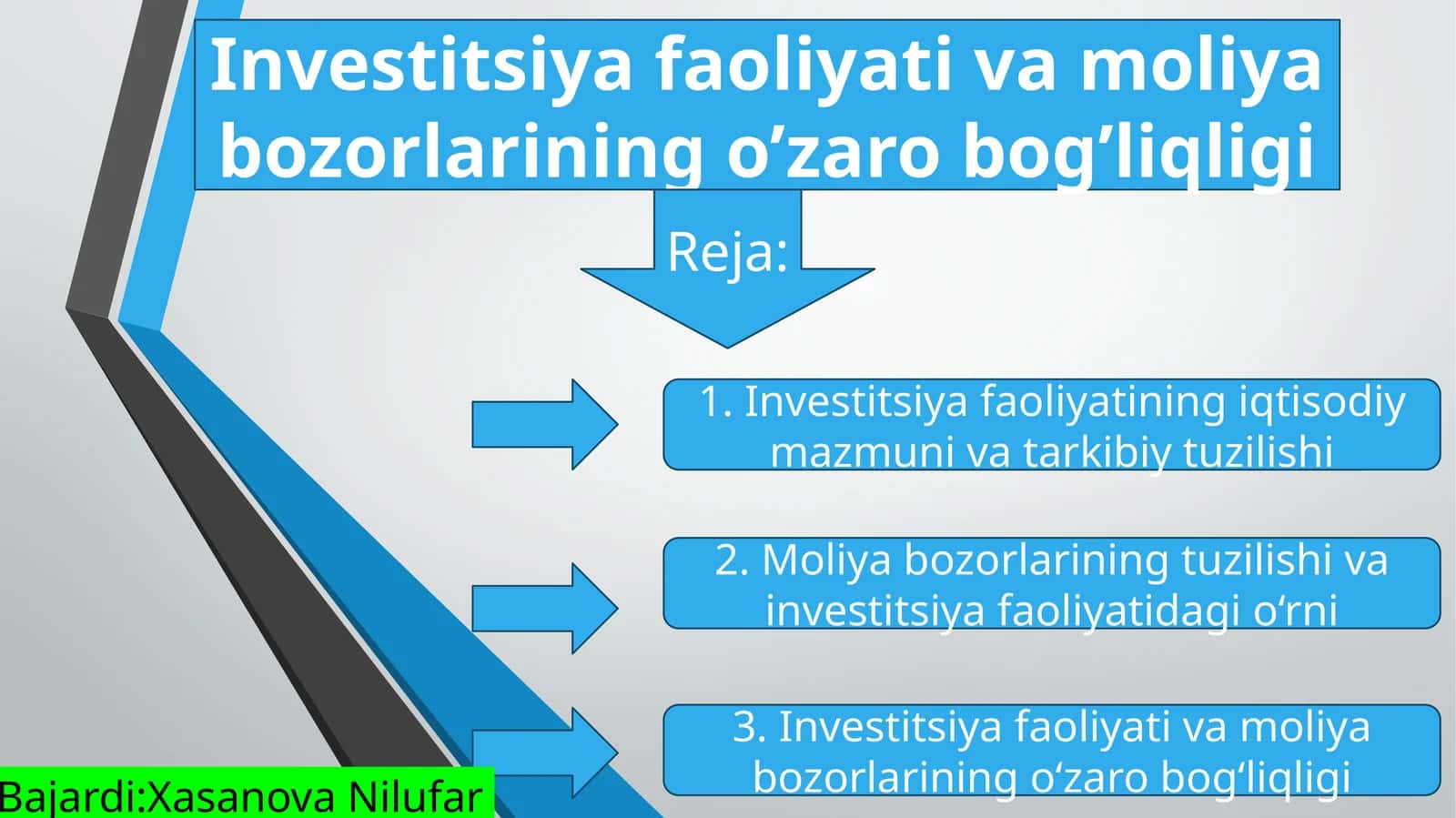 Investitsiya faoliyati va moliya bozorlarining o’zaro bog’liqligi