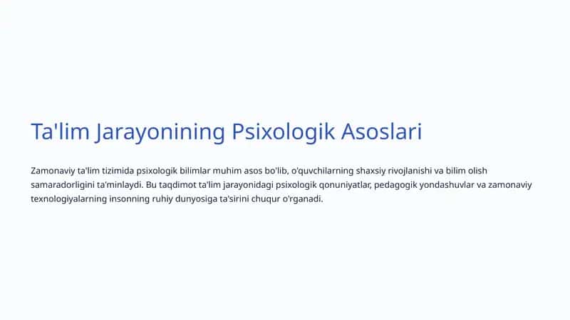 Ta'lim Jarayonining Psixologik Asoslari