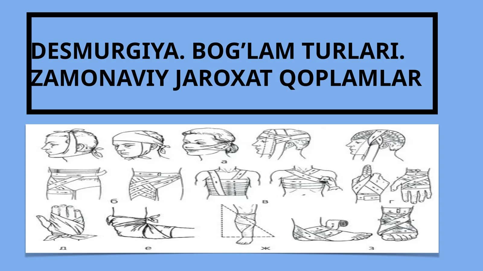 Desmurgiya. Bog’lam turlari. Zamonaviy jaroxat qoplamlari