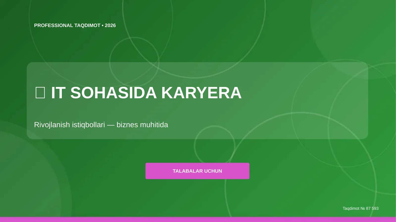 IT sohasida karyera: rivojlanish istiqbollari (biznes muhitida) [talabalar uchun]