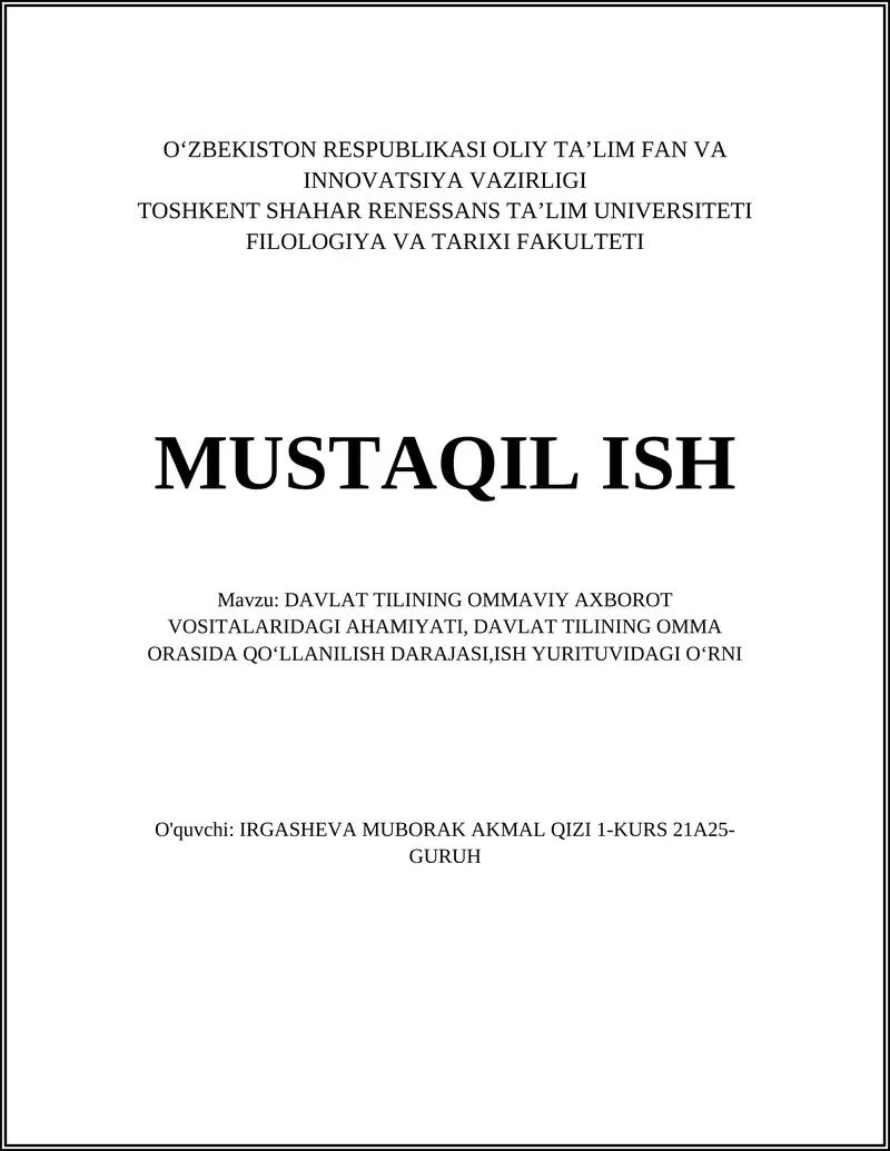 DAVLAT TILINING OMMAVIY AXBOROT VOSITALARIDAGI AHAMIYATI