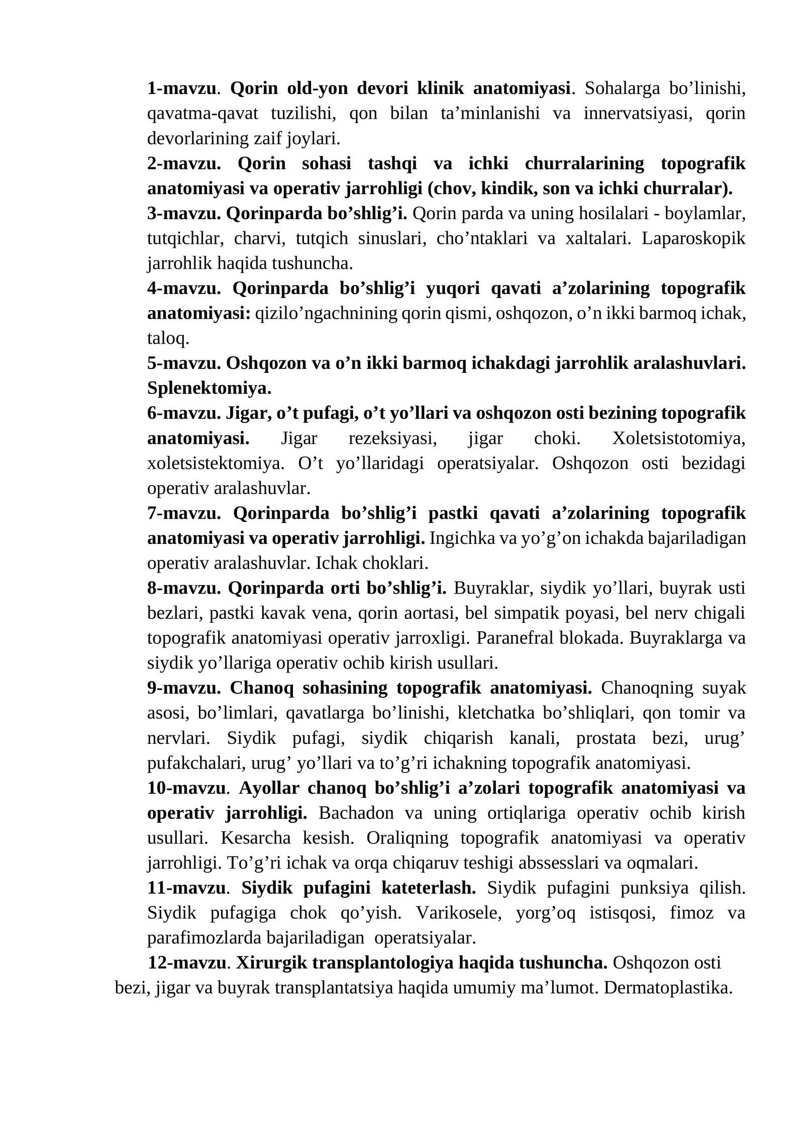 Qorinparda bo’shlig’i yuqori qavati a’zolarining topografik anatomiyasi