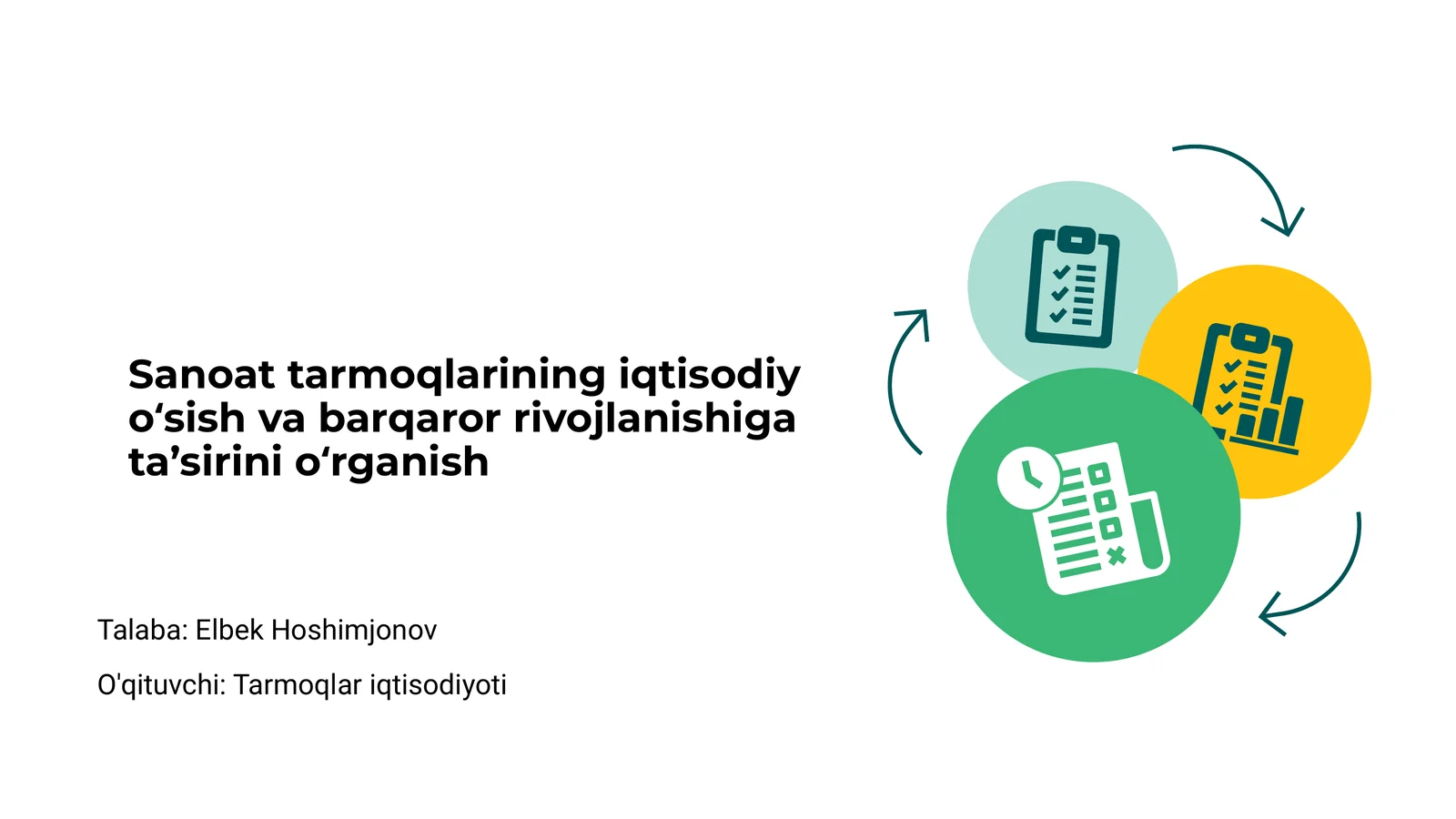 Sanoat tarmoqlarining iqtisodiy o‘sish va barqaror rivojlanishiga ta’sirini o‘rganish