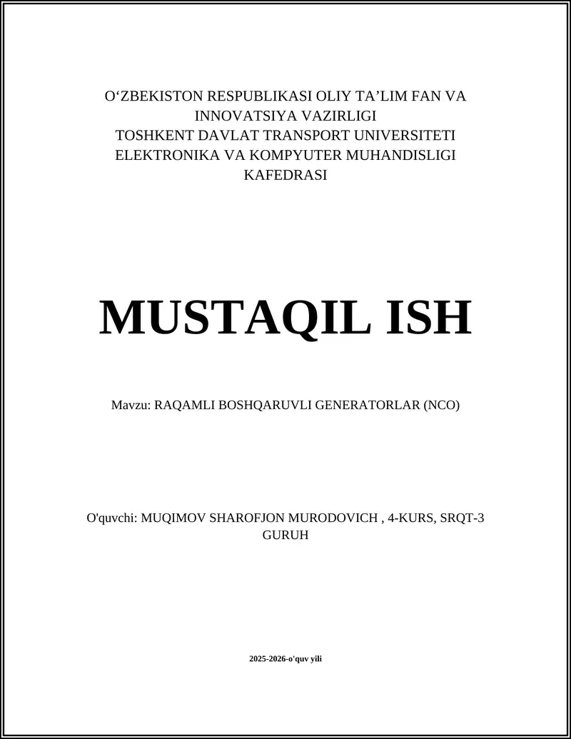 RAQAMLI BOSHQARUVLI GENERATORLAR (NCO)