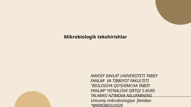 Mikrobiologik tekshirishlar