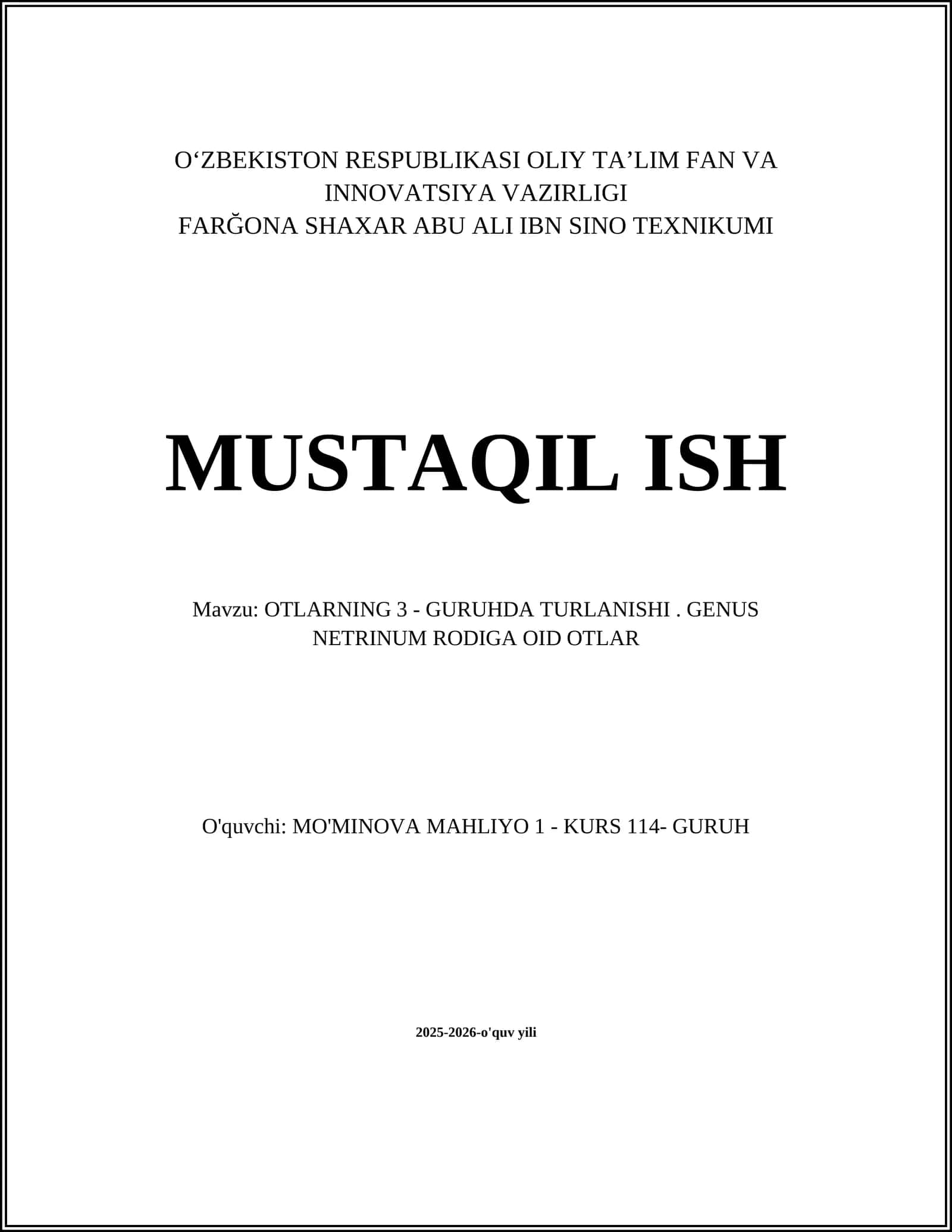 OTLARNING 3 - GURUHDA TURLANISHI. GENUS NETRINUM RODIGA OID OTLAR