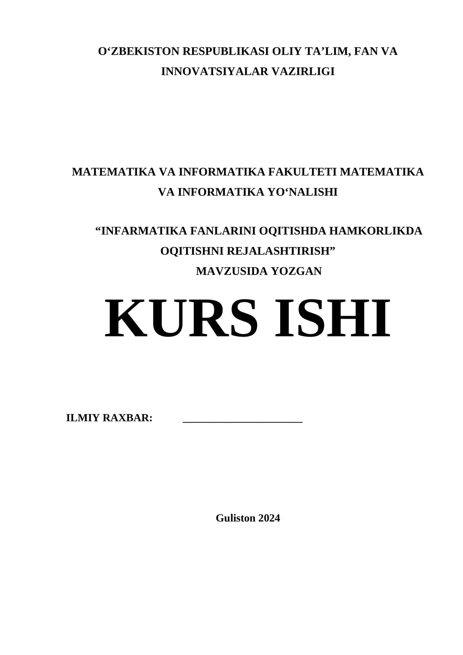 INFORMATIKA FANLARINI OQITISHDA HAMKORLIKDA OQITISHNI REJALASHTIRISH