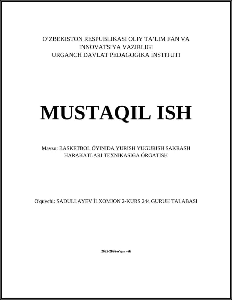 BASKETBOL ÓYINIDA YURISH YUGURISH SAKRASH HARAKATLARI TEXNIKASIGA ÓRGATISH