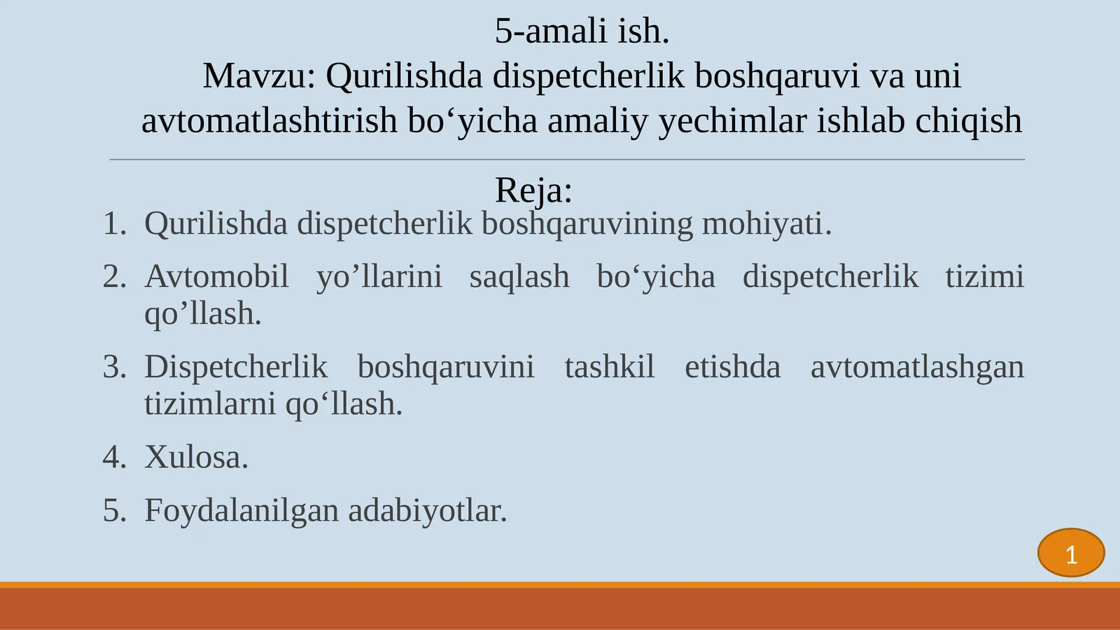 Qurilishda dispetcherlik boshqaruvi va uni avtomatlashtirish bo‘yicha amaliy yechimlar ishlab chiqish