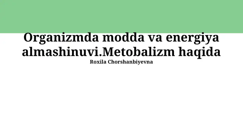 Modda va Energiya Almashinuvi