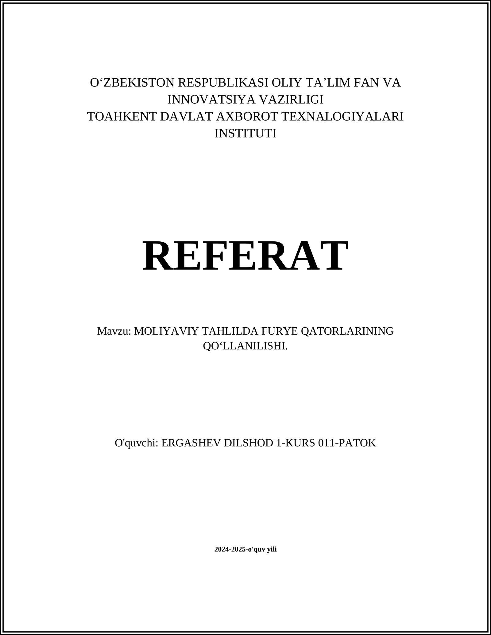 Moliyaviy Tahlilda Furye Qatorlarining Qo‘llanilishi
