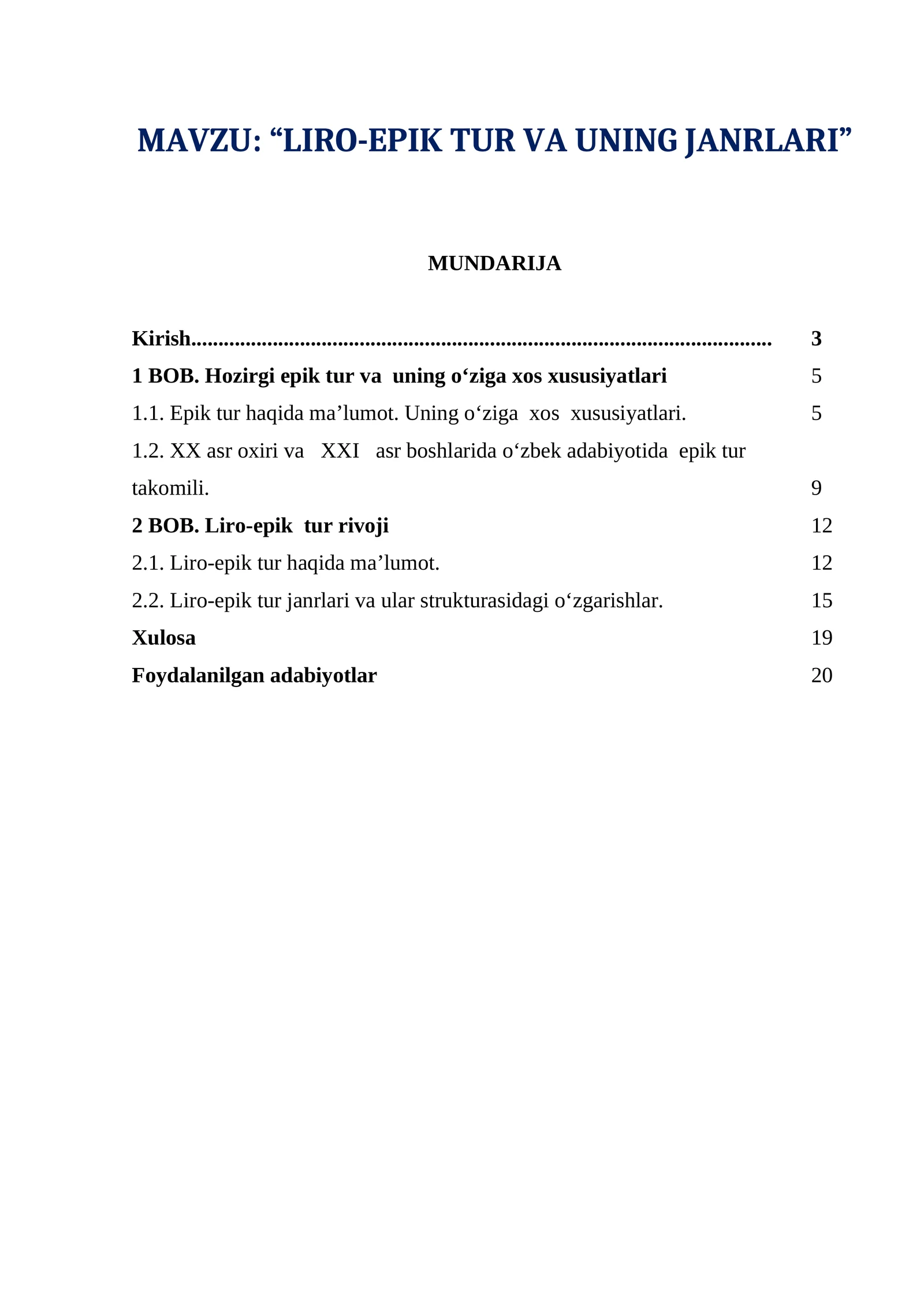 LIRO-EPIK TUR VA UNING JANRLARI