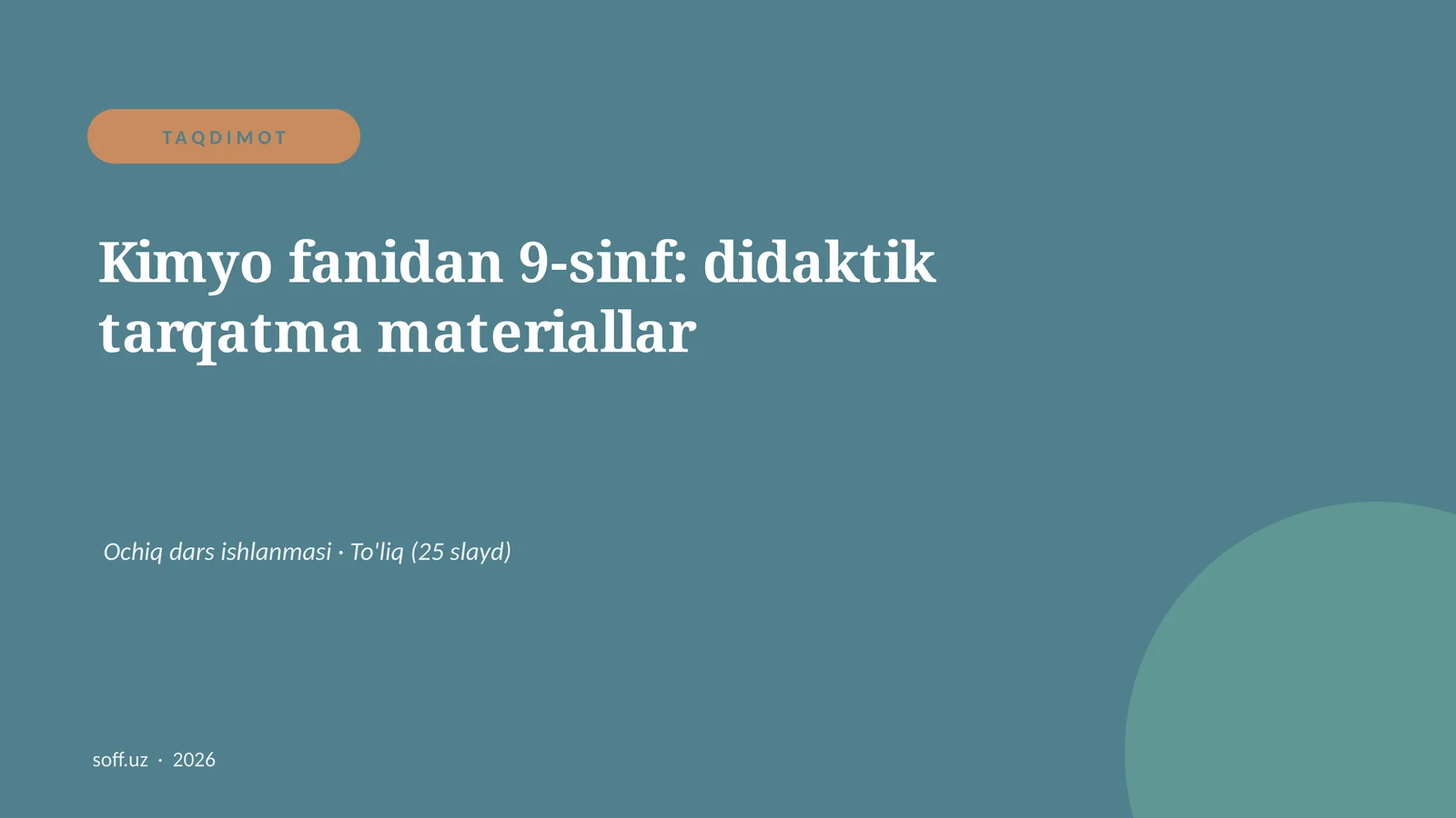 Kimyo fanidan 9-sinf: didaktik tarqatma materiallar