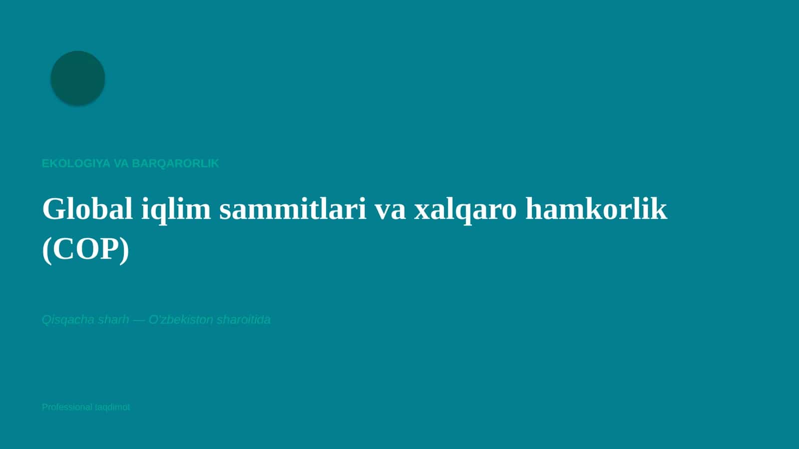 Ekologiya va Barqarorlik