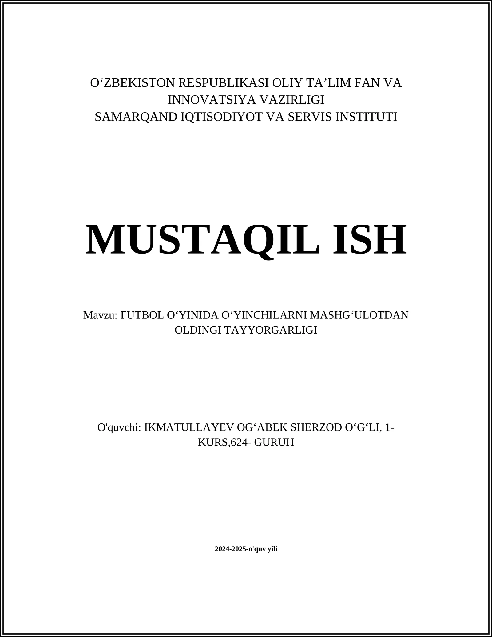FUTBOL OʻYINIDA OʻYINCHILARNI MASHGʻULOTDAN OLDINGI TAYYORGARLIGI