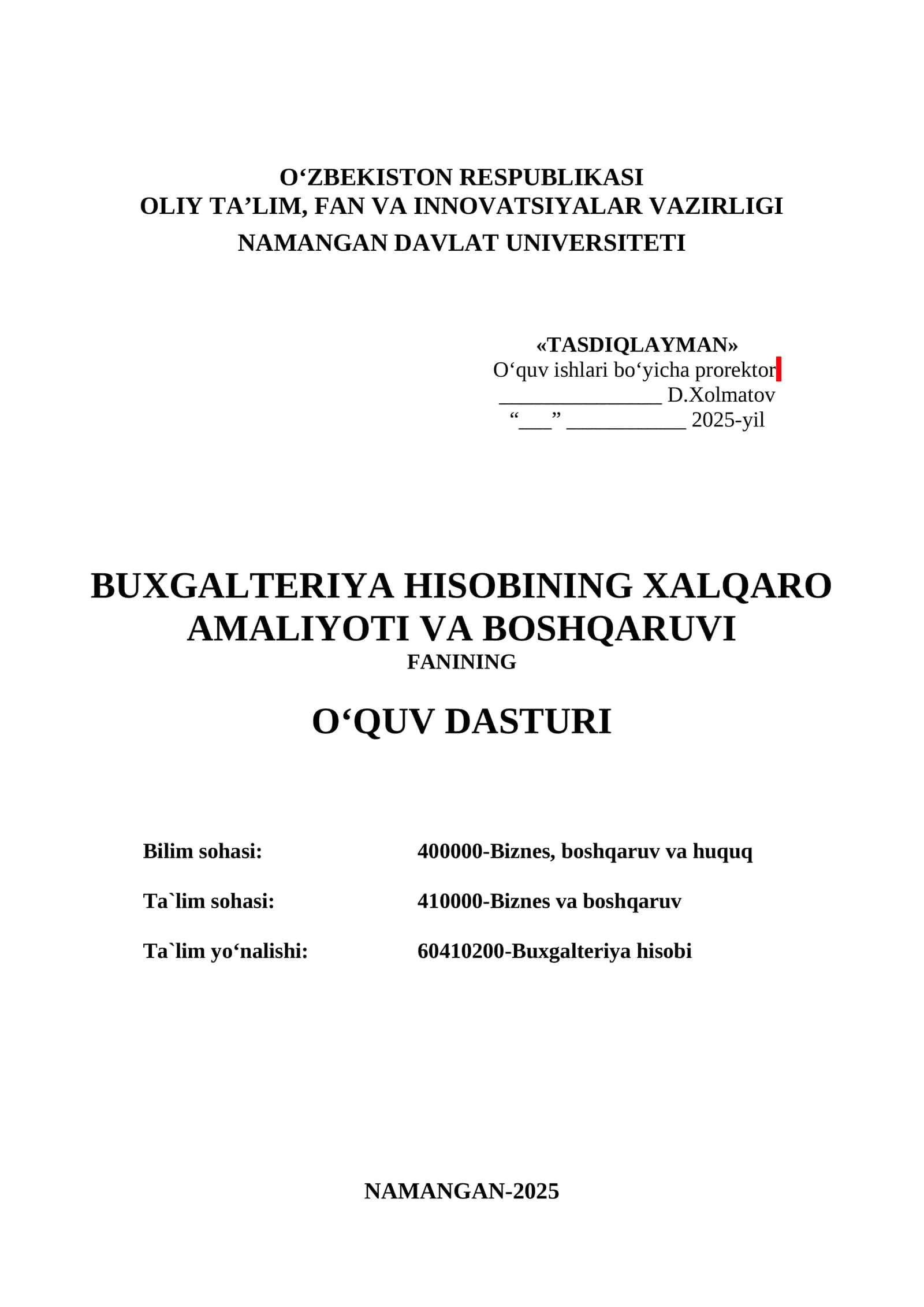 Buxgalteriya hisobining xalqaro amaliyoti va boshqaruvl