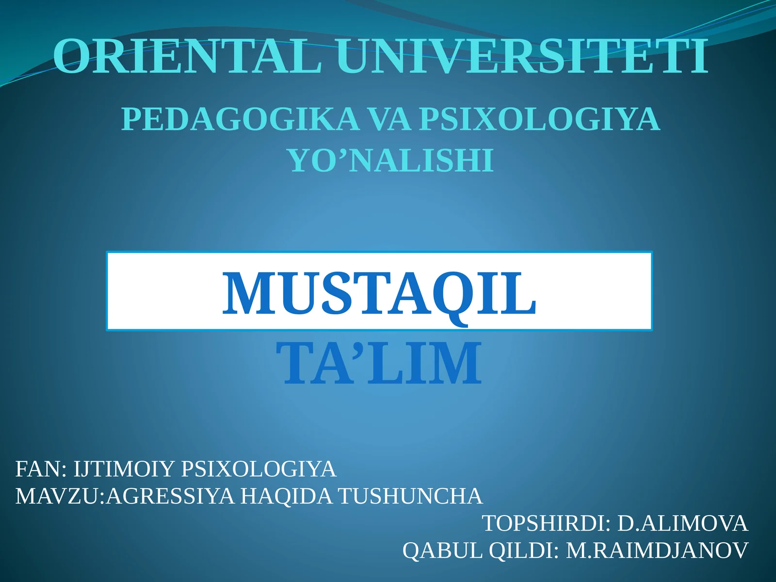 AGRESSIYA HAQIDA TUSHUNCHA