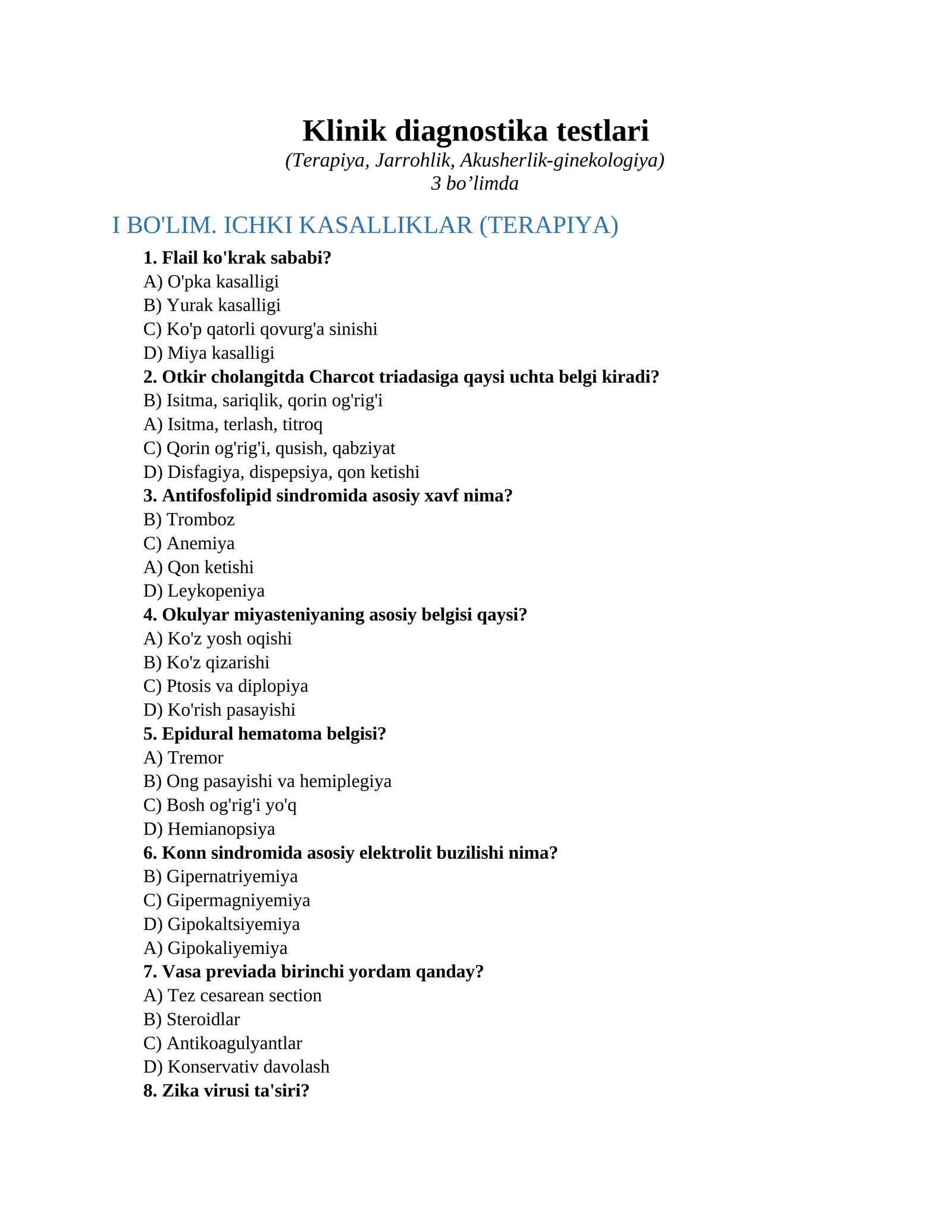 Klinik diagnostika testlari