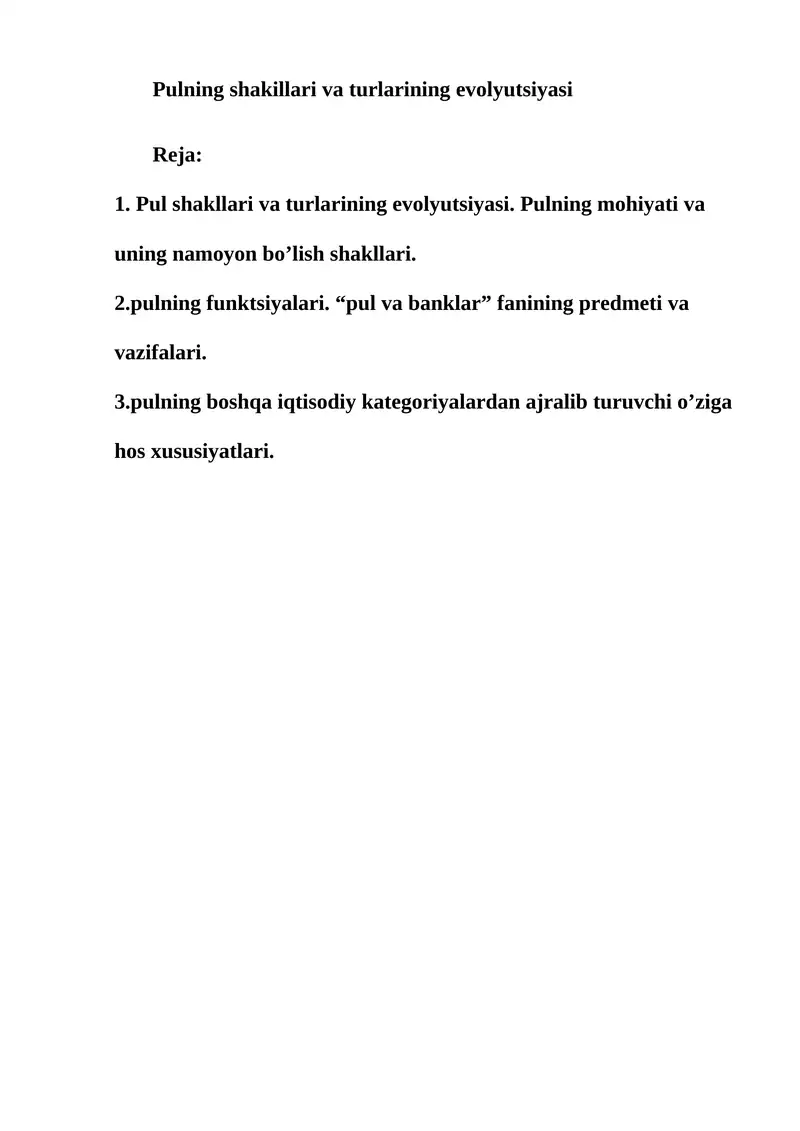 Pulning shakillari va turlarining evolyutsiyasi