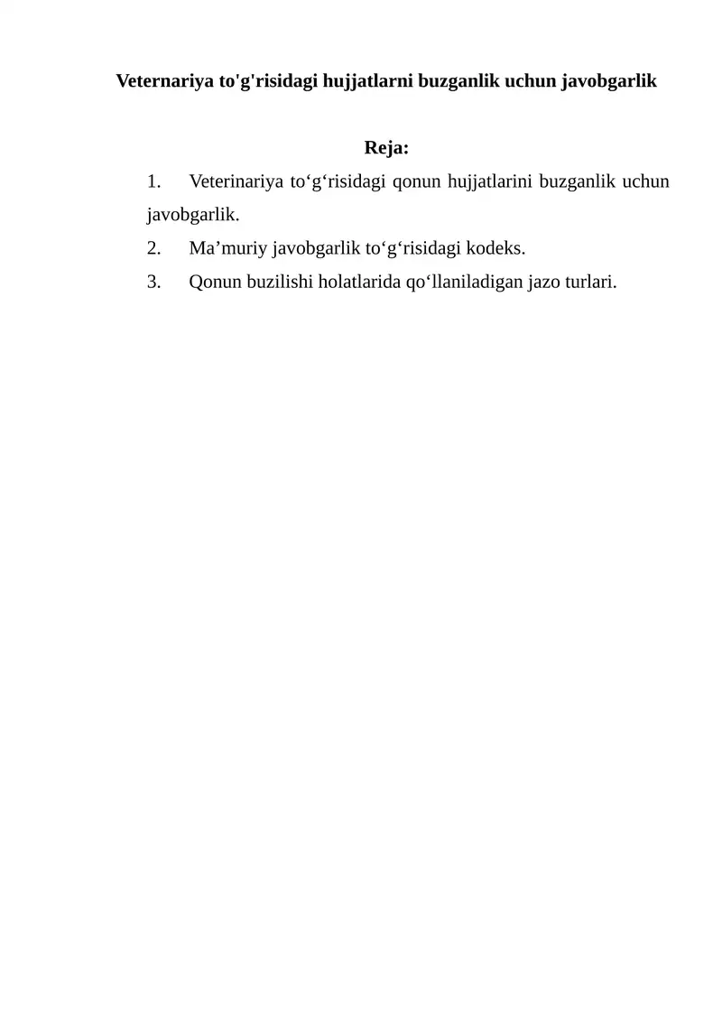 Veterinariya sohasida hujjatlarni buzganlik uchun javobgarlik
