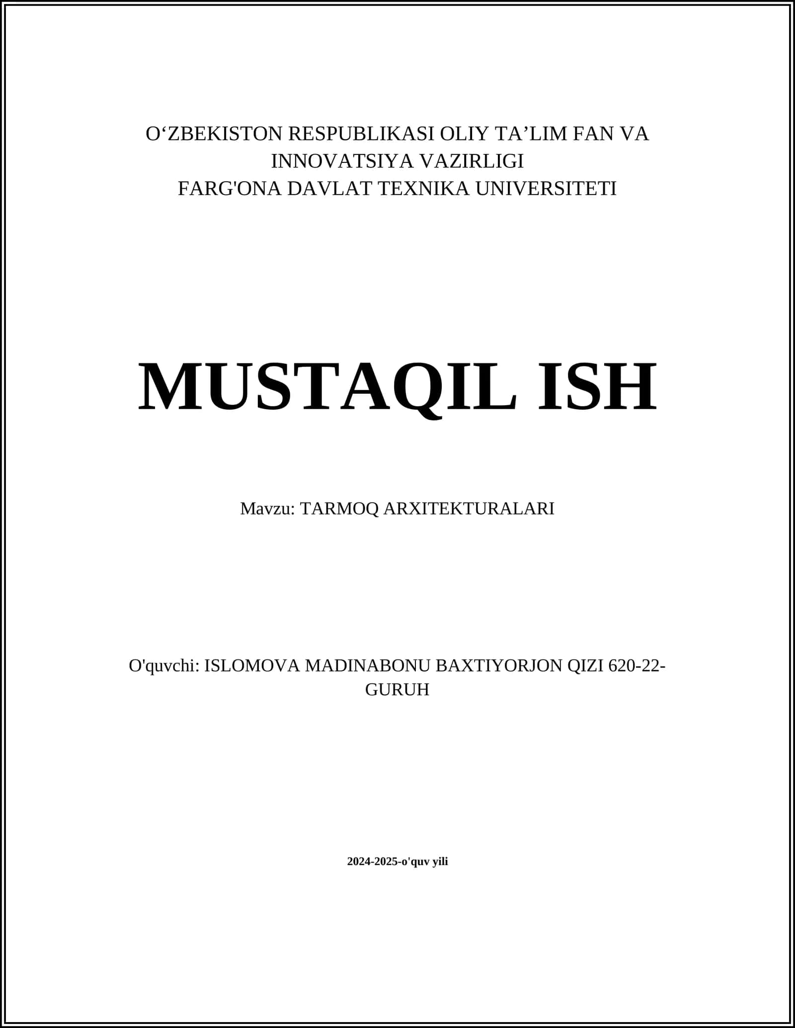 TARMOQ ARXITEKTURALARI