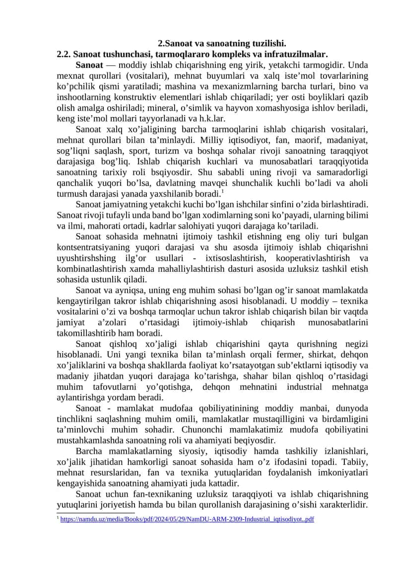 Sanoat va sanoatning tuzilishi