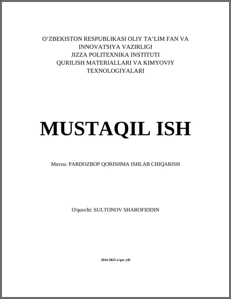 PARDOZBOP QORISHMA ISHLAB CHIQARISH